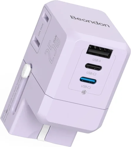 Vista 12 de BEONDON Adaptador de viaje universal, cargador USB-C de 25 W, enchufes de negro (Black-25)