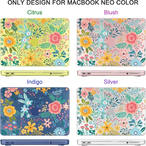 Vista 4 de TWOLSKOO Funda para MacBook Neo de 13 pulgadas 2026 A3404 A18 Pro Chip, funda rígida de plástico con adaptador tipo C, 2 fundas para cámara web