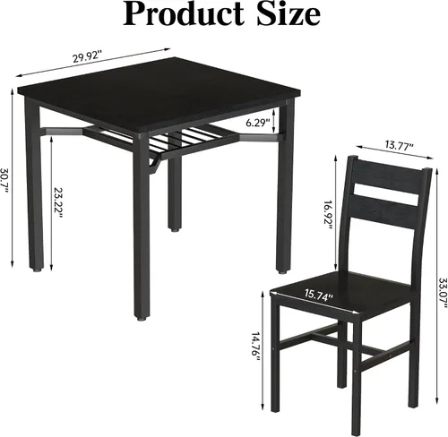 Vista 7 de Hooseng juego de mesa de comedor de 3 piezas para 2, pequeña mesa de cocina de madera con almacenamiento, juego de comedor cuadrado de estilo granja