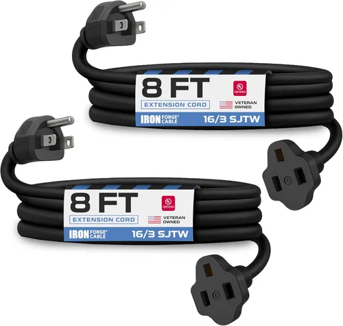 Vista 9 de Iron Forge Cable Paquete de 2 cables de extensión negros de 3 pies, cable de extensión de 16/3, 3 pies, 3 puntas, resistente a la intemperie, ideal