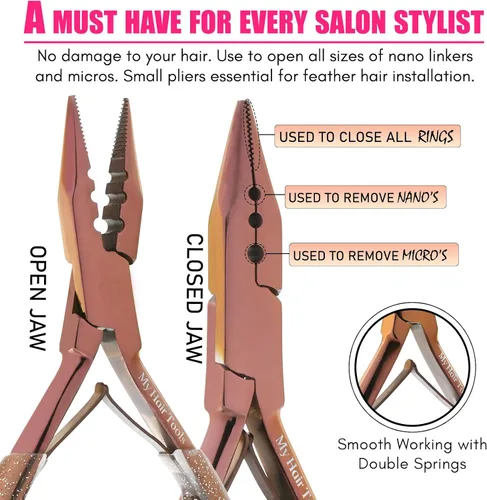 Vista 3 de Pro - Herramientas de extensión de cabello, mini 3 agujeros, microcuentas de silicona y nanoanillos, extensiones de cabello, alicates para abridor