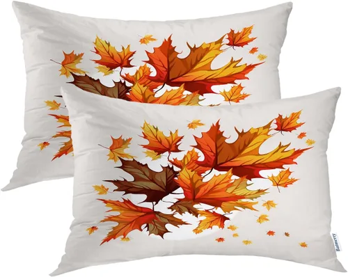 Vista 61 de Batmerry Autumn Maple Leaves Throw Pillow Covers, red Fall Orange Leaves Decorative Pillow Covers Digital Printing Blended for Couch Sofa Bed