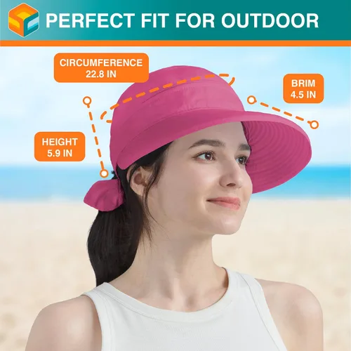Vista 61 de SUN CUBE Sombrero de sol para mujer para protección UV al aire libre, sombrero de sol de ala ancha, cola de caballo, sombrero de playa convertible