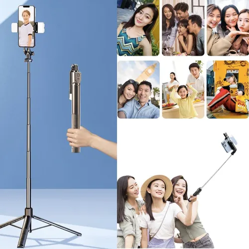 Vista 4 de Trípode de teléfono de 67 pulgadas y trípode de viaje para selfies de iPhone, con soporte para teléfono, rotación de 360°, palo selfie extensible