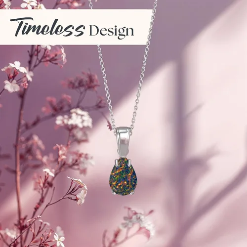 Vista 12 de 925 Sterling Silver Gemstone Necklace – Birthstone Jewelry for Women – Minimalist Silver Chain with Gemstone Teardrop Pendant – Elegant Gift for