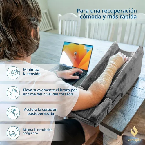 Vista 2 de Zomaple - Almohada de elevación de brazo de 3 piezas con paquete de gel para recuperación de muñeca y codo