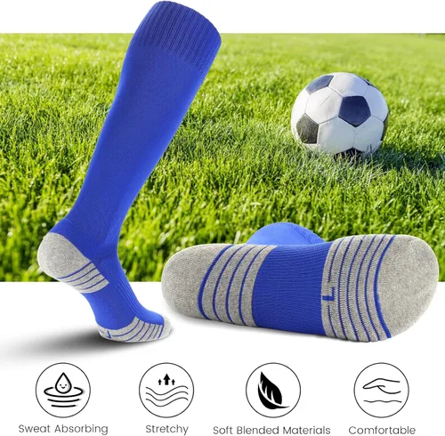 Vista 3 de Ultrafun 4 pares de calcetines de fútbol acolchados hasta la rodilla para hombres, jóvenes y niños