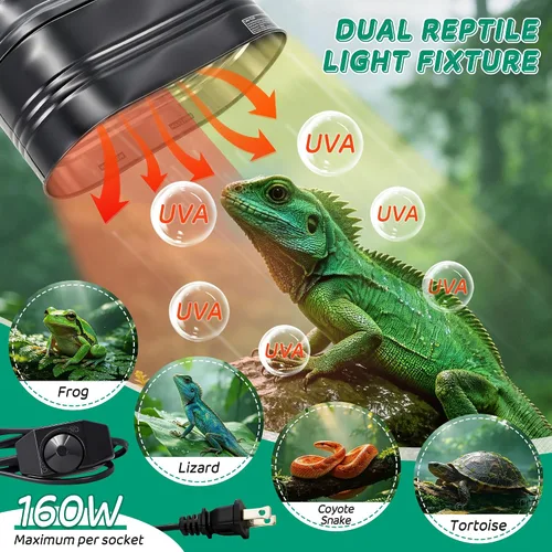 Vista 5 de Lámpara de cúpula profunda de reptil doble con ajuste de temperatura, doble tapa profunda diseño de integración combinada lámpara de iluminación