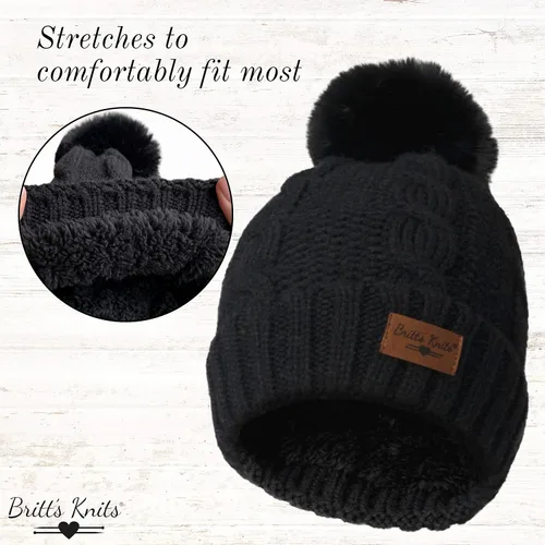 Vista 3 de Britt's Knits Cozy Classics - Gorro de invierno con pompones de piel acogedora para mujeres y niñas