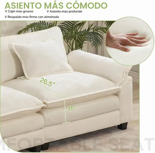 Vista 4 de Oprisen Sofá Seccional Modular, Cómodo Cloud Couch Sofá Seccional, Sofá Cama de Chenilla con Asiento Profundo con Almohadas Decorativas para Sala