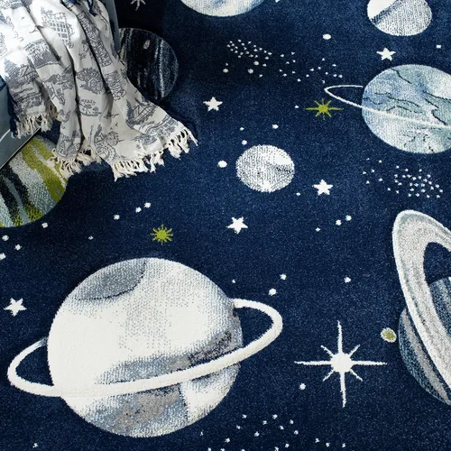 Vista 7 de SAFAVIEH Carousel Kids Collection - Alfombra cuadrada de 8 pies, color azul marino y marfil, no desprende pelusa y de fácil cuidado, ideal