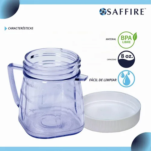 Vista 4 de Saffire - Mini tarro de plástico de repuesto para 1 taza, se adapta a la mayoría de licuadoras Oster (2 piezas)