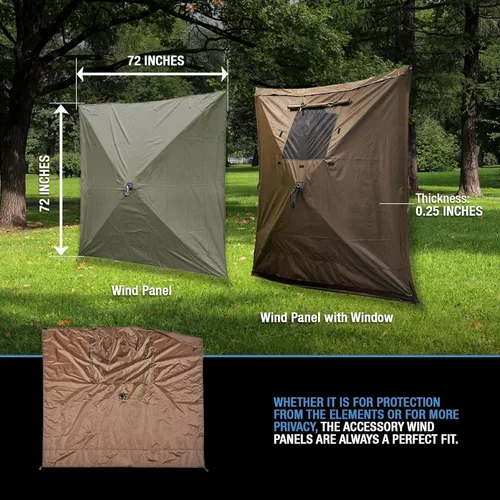 Vista 2 de Clam Paneles de viento y sol de ajuste rápido, paquete de 2 – Paredes laterales de tienda de campaña de pantalla marrón – Se adapta a viajeros