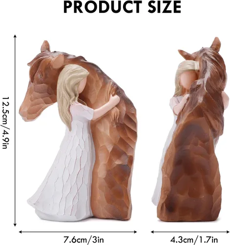 Vista 3 de Verdaderamente una amiga Caballos y ángel guardián Estatuas, figuritas de niña abrazando caballo esculpidas y pintadas a mano, regalos para amantes