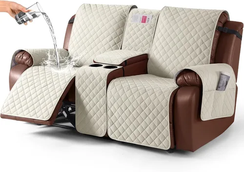 Vista 13 de KinCam Funda 100% Impermeable para Loveseat Reclinable con Consola, Fundas Antideslizantes para Sofá Reclinable de 2 Asientos, Funda para Sofá