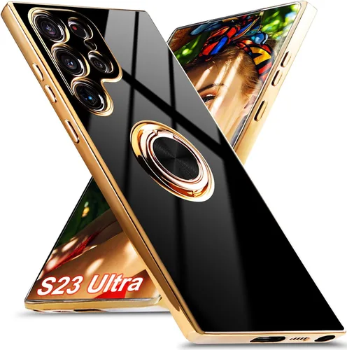 Vista 8 de Funda para Samsung Galaxy S23 con 1 Protector de Pantalla, Soporte de Anillo de Rotación de 360° Integrado con Soporte Magnético, Cubierta Negro