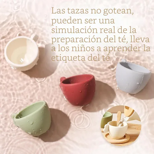 Vista 3 de Encantador Juego de Fiesta de Té de Madera - Tetera de Silicona, Tazas y Cuchara Recolectora - Perfecto para Fiestas de Té de Niñas Pequeñas y Juego