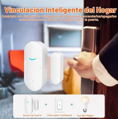Vista 4 de Sensor de puerta inteligente con alarma inalámbrica, detector de ventana de puerta WiFi con 2 baterías, sensor de contacto de puerta de ventana