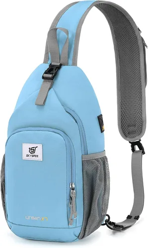 Vista 20 de SKYSPER - Mochila cruzada con bloqueo RFID, mochila de bandolera, mochila para el hombro y el pecho, mochila de viaje y senderismo, para mujeres