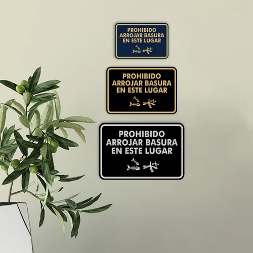 Vista 3 de Signs ByLITA Clásico enmarcado Prohibido Arrojar Basura en Este Lugar Gráfico Español Señal de Seguridad (Negro) - Pequeño