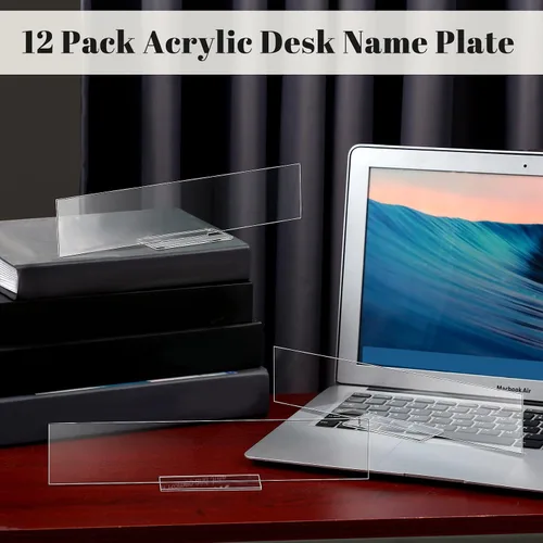 Vista 4 de Yookeer Paquete de 12 placas acrílicas personalizadas con nombre de escritorio, panel transparente, hoja acrílica rectangular en blanco