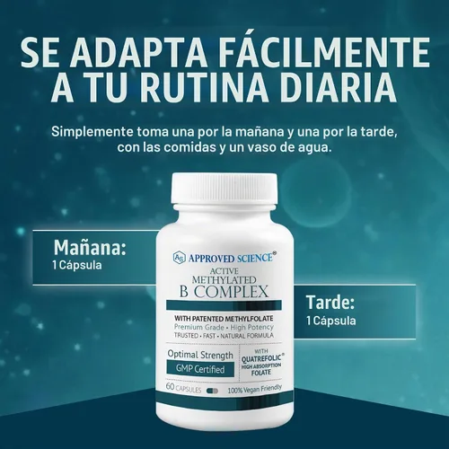 Vista 8 de Approved Science Complejo B metilado - Complejo completo de vitamina B bioactiva - Folato (5-MTHF), vitamina B12 metilada, P5P - Soporte