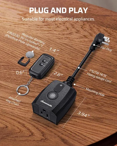 Vista 7 de DEWENWILS Toma de control remoto para exteriores para decoración navideña, interruptor de control remoto inalámbrico de 125 V 15 A, 1 control