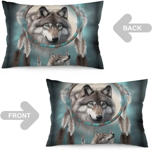 Vista 4 de Wolf Dream Catcher - Juego de 1 funda de almohada rectangular decorativa de 12 x 20 pulgadas, fundas de cojín oblongas para decoración al aire libre