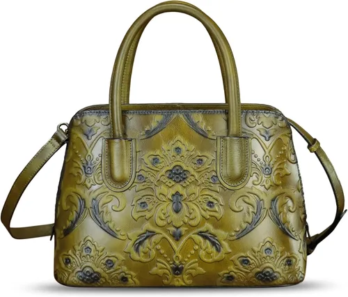 Vista 2 de Bolso de mano de cuero genuino para mujer, bolso cruzado vintage con asa superior, hecho a mano, retro, de cuero en relieve