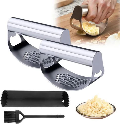 Vista 9 de Prensador de Ajo Basculante, NUEVO 2025 Picador de Ajo de Acero Inoxidable Triturador de Ajo con Pelador, Fácil de Limpiar y Operar, para Cocineros