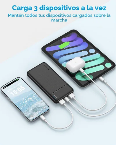 Vista 2 de AsperX - Cargador portátil de 10000 mAh con batería dual USB Negro