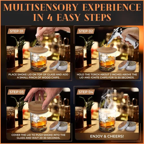 Vista 6 de Kit de ahumador de cóctel Kit de ahumador de whisky Kit de ahumador de bourbon Kit de ahumador antiguo para hombres con soporte, antorcha