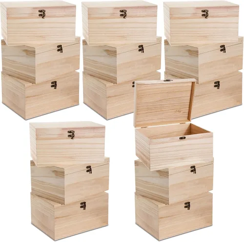 Vista 7 de Yookeer 2 Piezas Cajas Grandes de Madera Sin Terminar con Tapa con Bisagras y Cierre Frontal, Cajas de Madera Rectangulares Sin Pintar