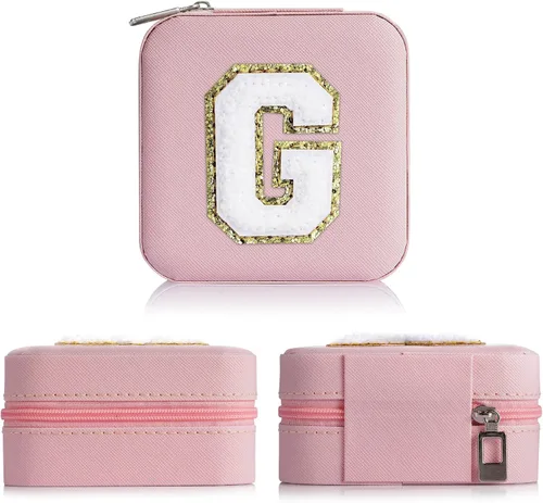 Vista 3 de Joyero pequeño para niñas, joyero con inicial de viaje para niñas Caja organizadora de joyas pequeña Joyero de viaje organizador de joyero Mini