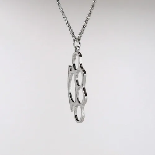 Vista 7 de Réplica "Knucks Charm" Collar colgante de plata pulida cadena de veinte pulgadas, Metal