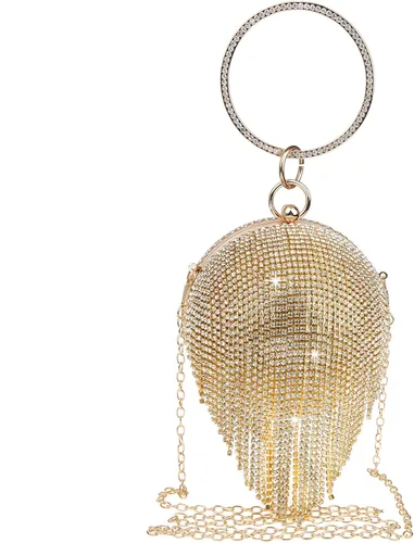 Vista 7 de GUOZI Bolso redondo para mujer con borla con diamantes de imitación para boda fiesta