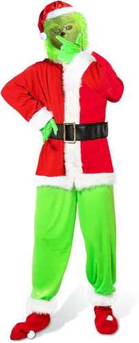 Vista 2 de WANFUY 6PCS Green Big Monster Costume For Adult Kids Deluxe Christmas Santa Costume With Mask Christmas Cosplay Costume