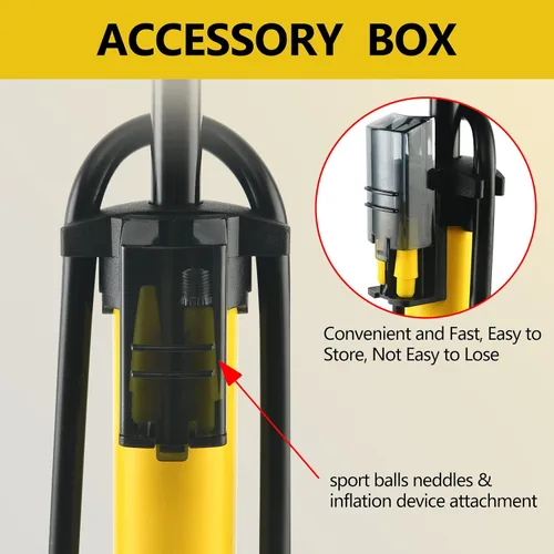 Vista 5 de TOOLITIN Floor Bike Pump with Gauge,High Pressure,Bicycle Pump Compatible with Presta and Schrader Valve,Bike Tire Pump for Road