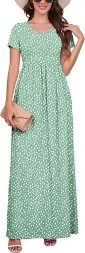 Vista 44 de DEARCASE - Vestido Maxi para Mujer de Manga Corta, Casual de Verano, Holgado, Liso, Cómodo, Vestidos Largos con Bolsillos 1-negro