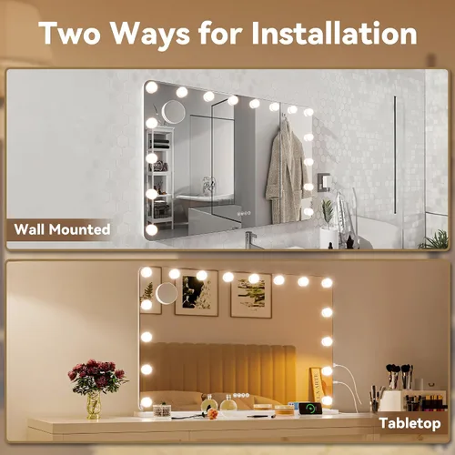 Vista 7 de Hasipu Espejo de maquillaje LED con altavoz Bluetooth, espejo de maquillaje de 31 x 22 pulgadas con luces y aumento, espejo Hollywood con 3 modos