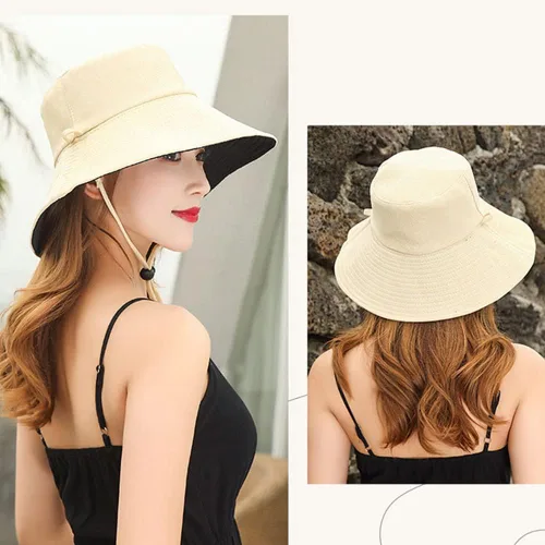 Vista 2 de Gorra de pesca plegable para playa, protección solar UPF UV, impermeable, transpirable, ala ancha, sombrero para el sol para mujer H01-Beige