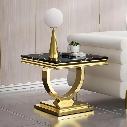 Vista 32 de SSLine Mesa de Centro Rectangular de Mármol Sintético para Sala de Estar, Mesa Central Moderna de Mármol Blanco de Lujo con Base Doble en Forma de U