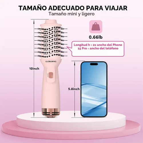 Vista 3 de Cepillo secador automático de pelo de viaje de doble voltaje, compacto mini cepillo de aire caliente con enchufe europeo, secadora de un paso