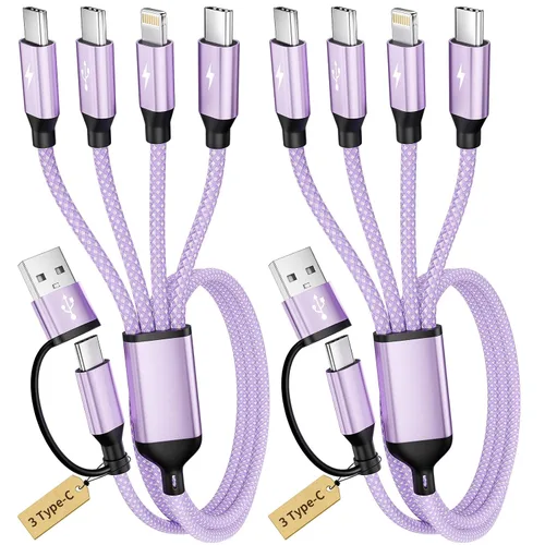Vista 14 de Cable de carga múltiple para múltiples dispositivos con 2 puertos USB-C/IP Púrpura