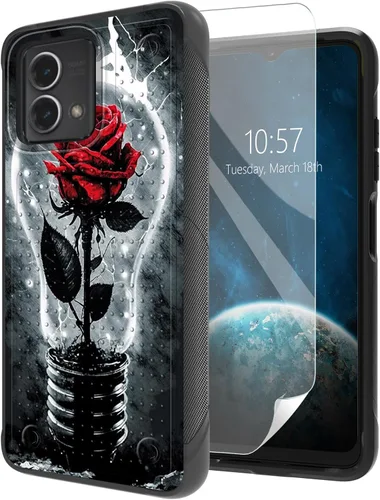 Vista 12 de Funda para Moto G Stylus 5G 2021 con protector de pantalla, a prueba de golpes, 2 en 1, parte trasera duradera de policarbonato duro texturizado