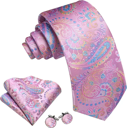 Vista 137 de Barry.Wang - Juego de corbata de seda para hombre, diseño de cachemira, pañuelo y gemelos de bolsillo