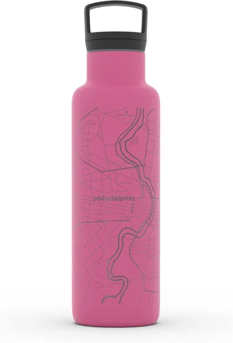 Vista 191 de Well Told Botella de agua aislada con mapa de Washington DC grabado, botella de acero inoxidable grabada (21 onzas, blanco) botella aislada de mapa