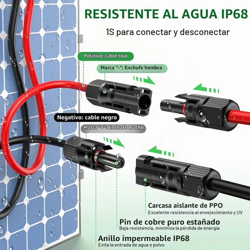 Vista 5 de Oududianzi Cable de extensión solar de 10 pies, cable solar de 10 AWG, cable fotovoltaico de cobre estañado de calibre 10, cables y conectores