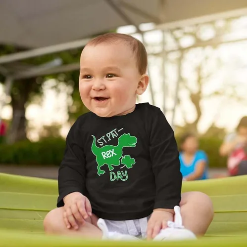 Vista 3 de Camiseta del Día de San Patricio para niños y niñas, camiseta irlandesa con diseño de camión de dinosaurio, trébol irlandés, camisetas de manga