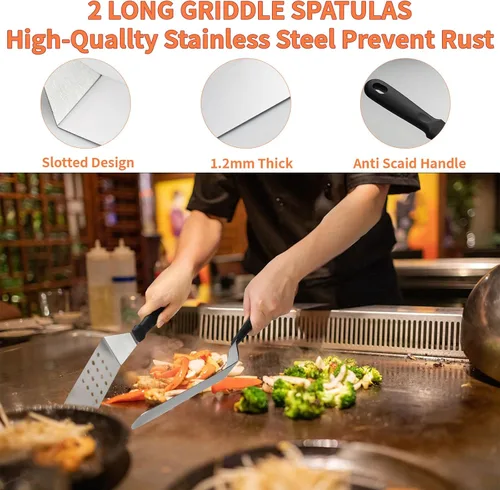 Vista 3 de Juego de herramientas para parrilla de barbacoa resistente, kit de accesorios de parrilla de acero inoxidable para asar al aire libre